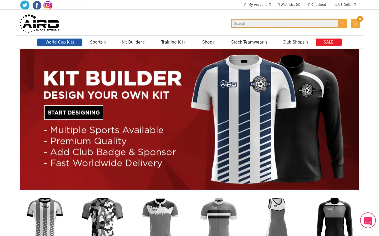 Screenshot of airosportswear.com