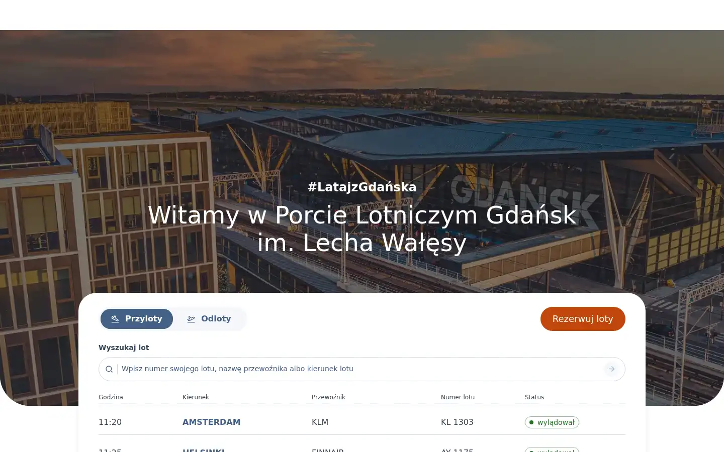 Screenshot of airport.gdansk.pl