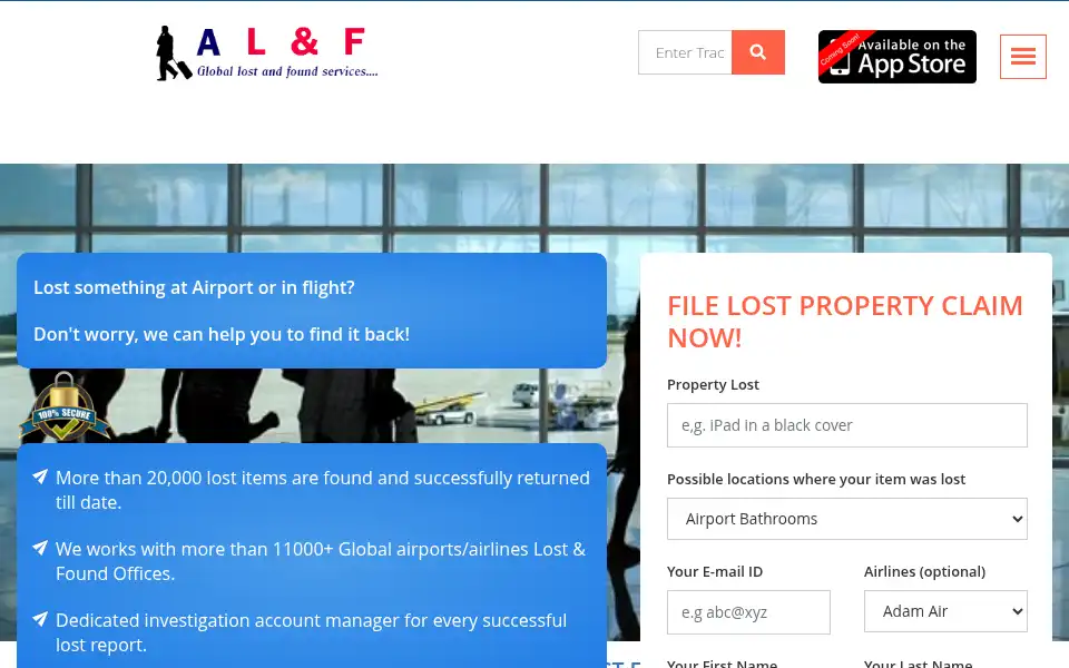 Screenshot of airport-lost-and-found.com