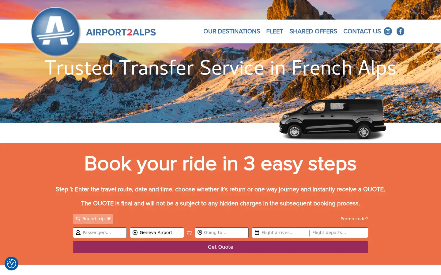 Screenshot of airport2alps.com