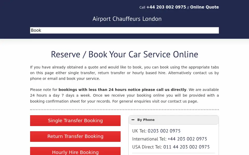Screenshot of airportchauffeurslondon.com