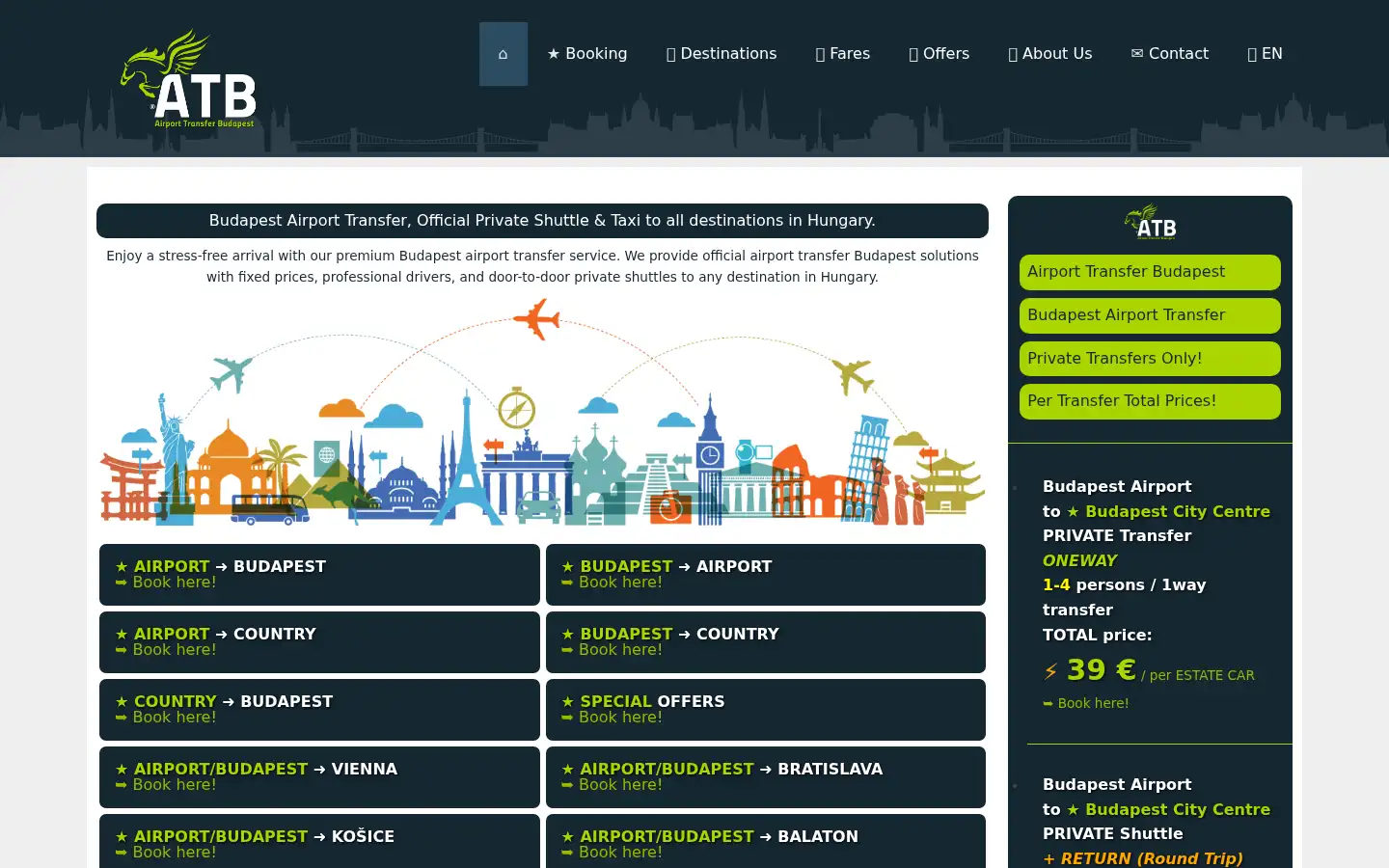 Screenshot of airporttransferbudapest.com