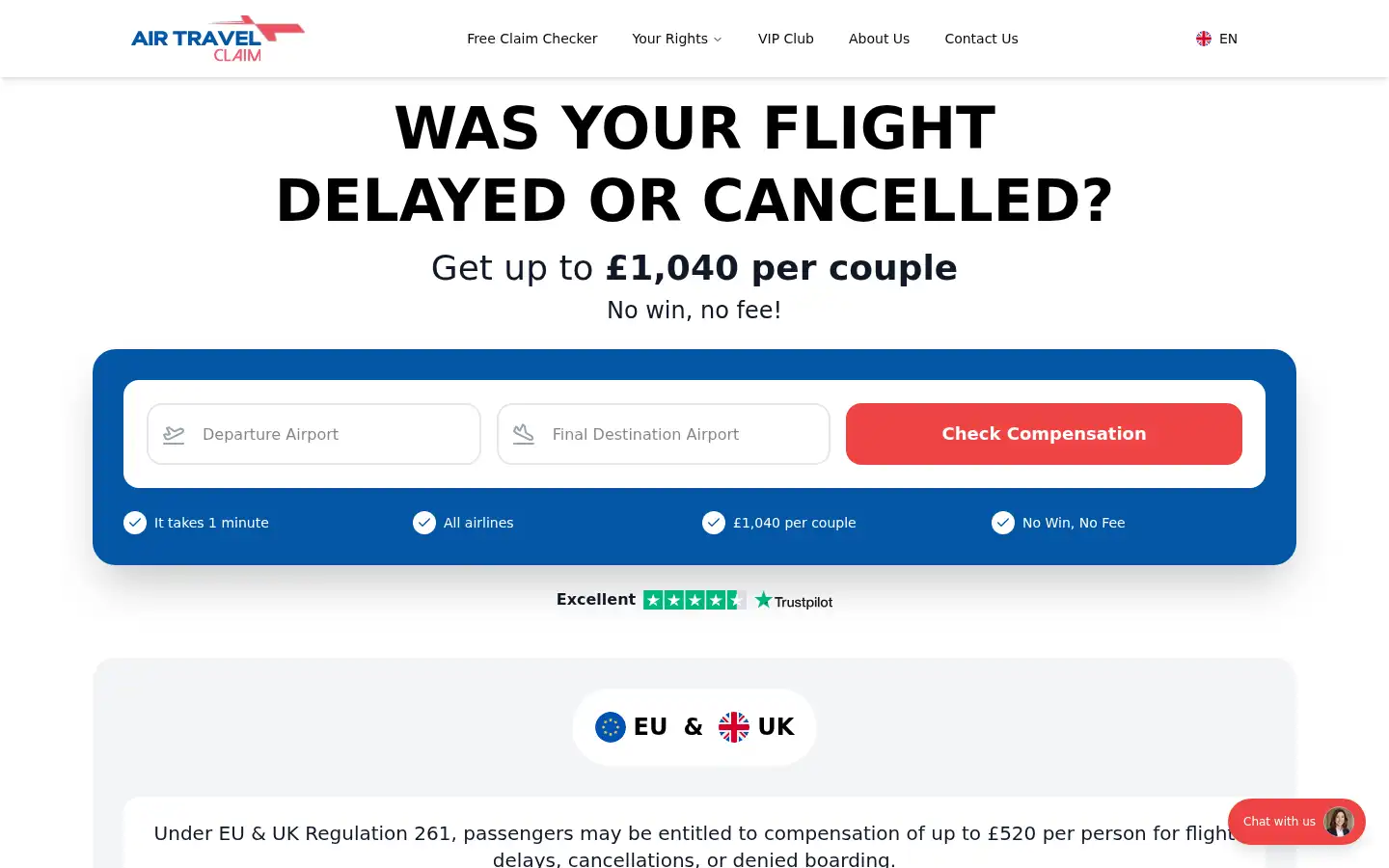 Screenshot of airtravelclaim.com