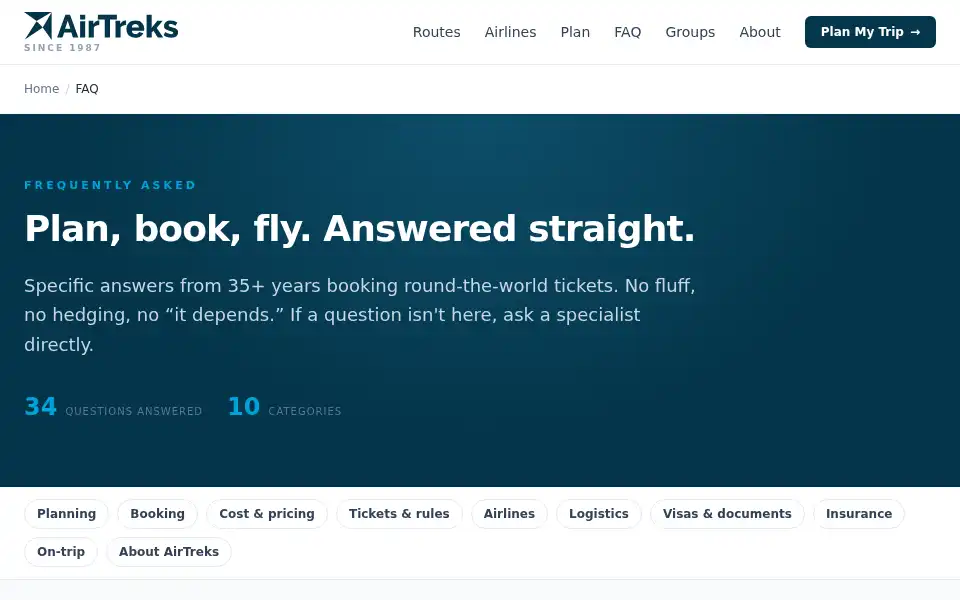 Screenshot of airtreks.com