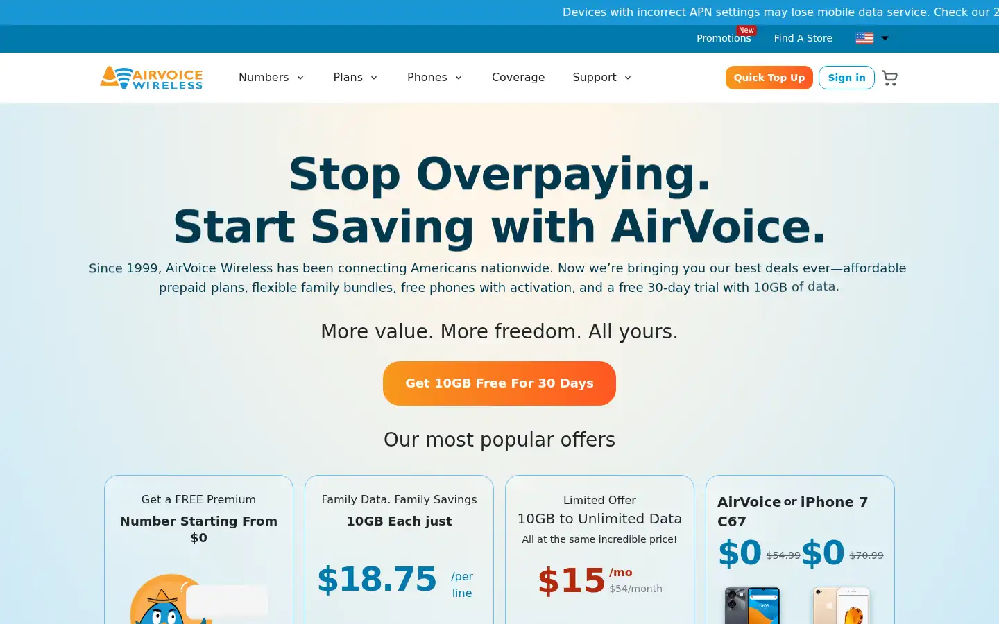 Screenshot of airvoicewireless.com