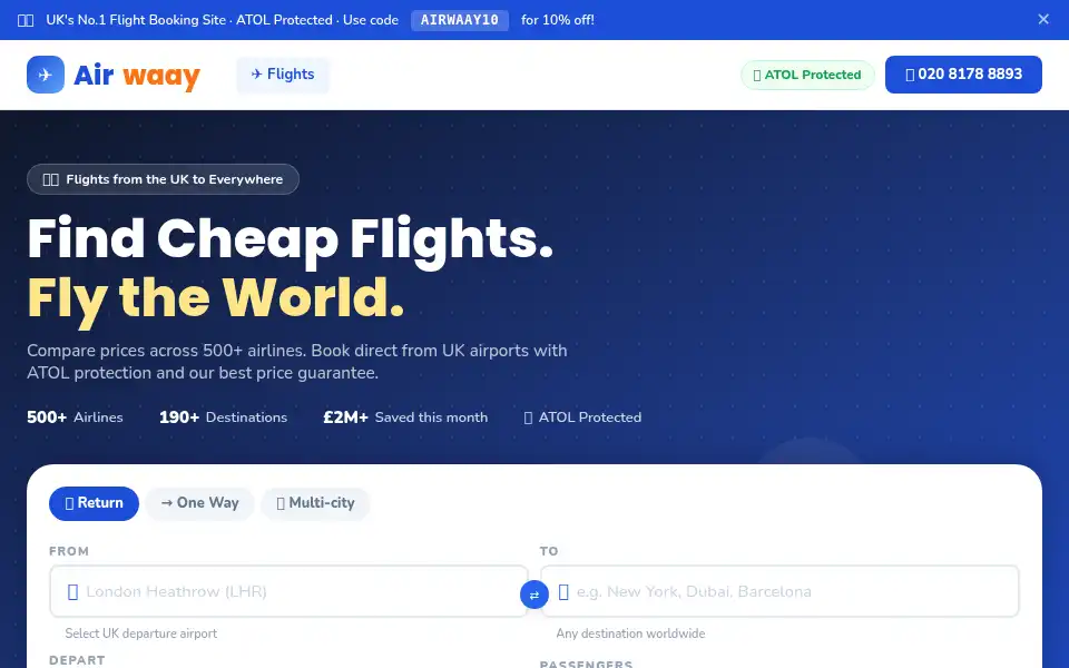 Screenshot of airwaay.co.uk