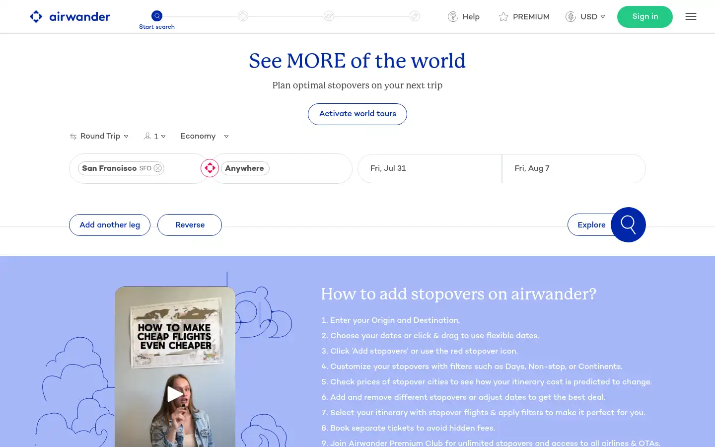 Screenshot of airwander.com