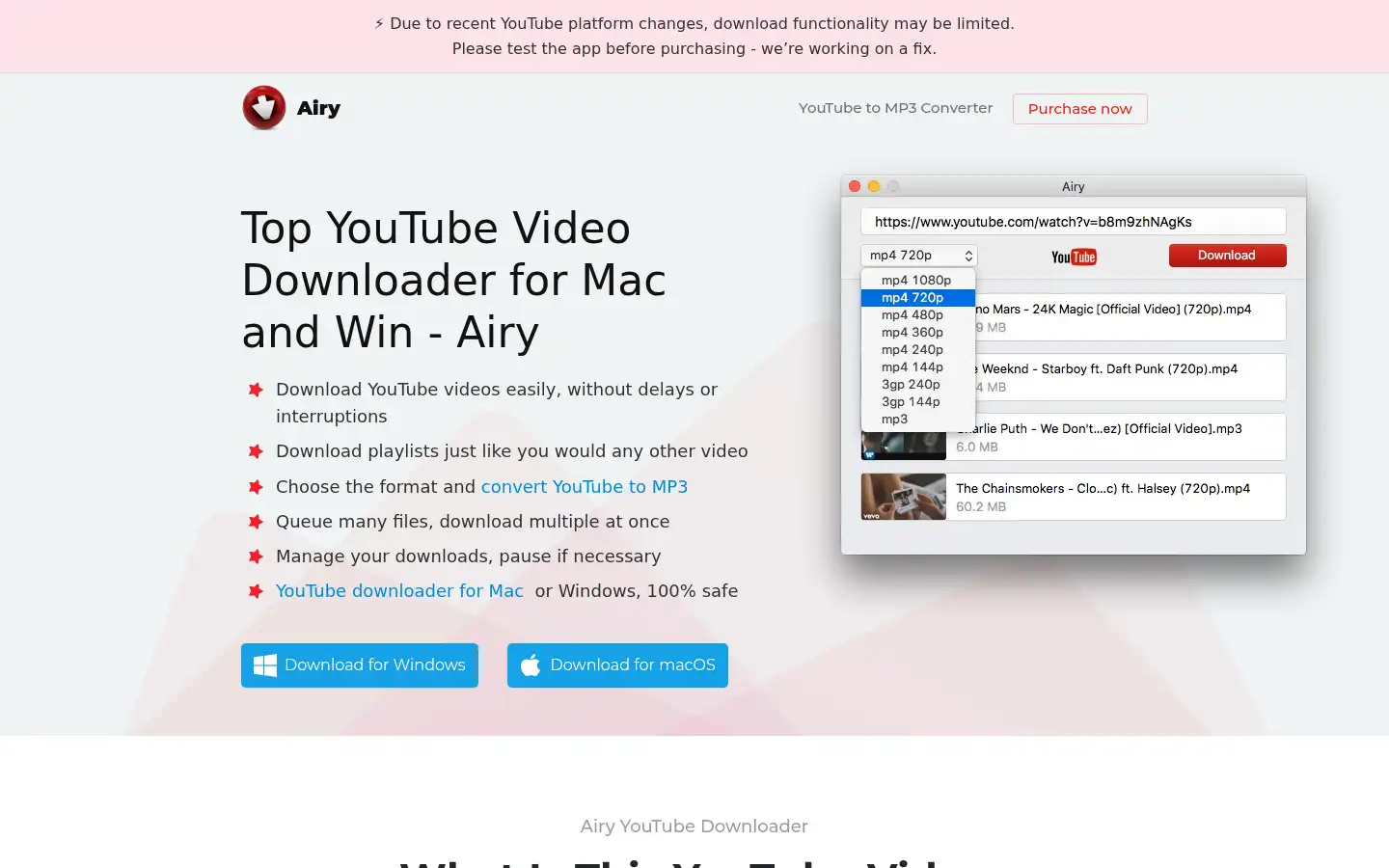 Screenshot of airy-youtube-downloader.com