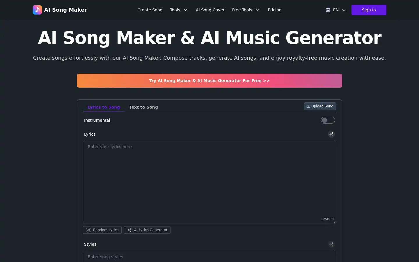 Screenshot of aisongmaker.io