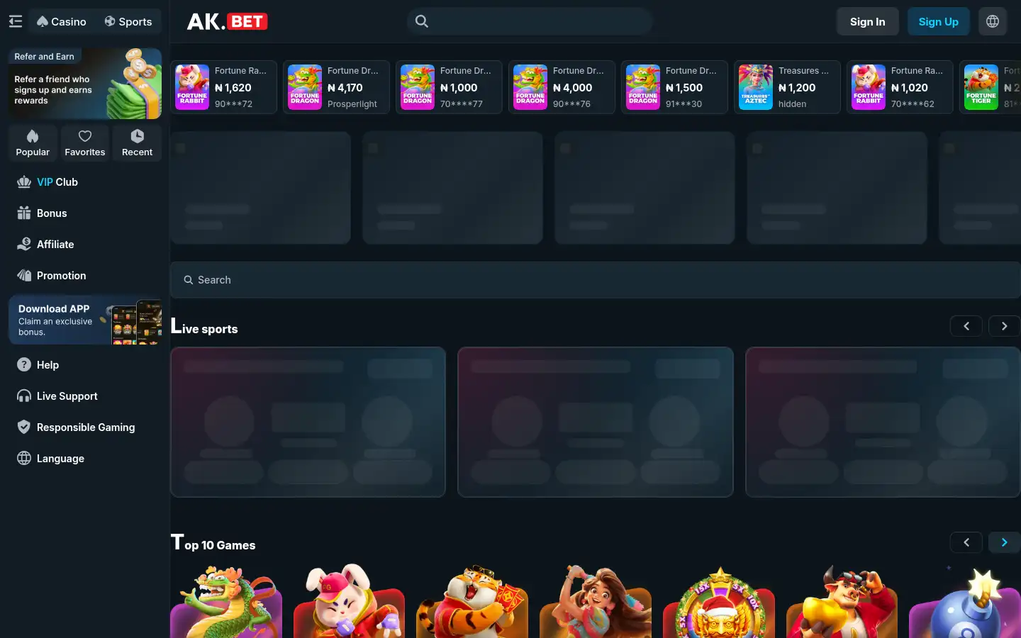 Screenshot of ak.bet