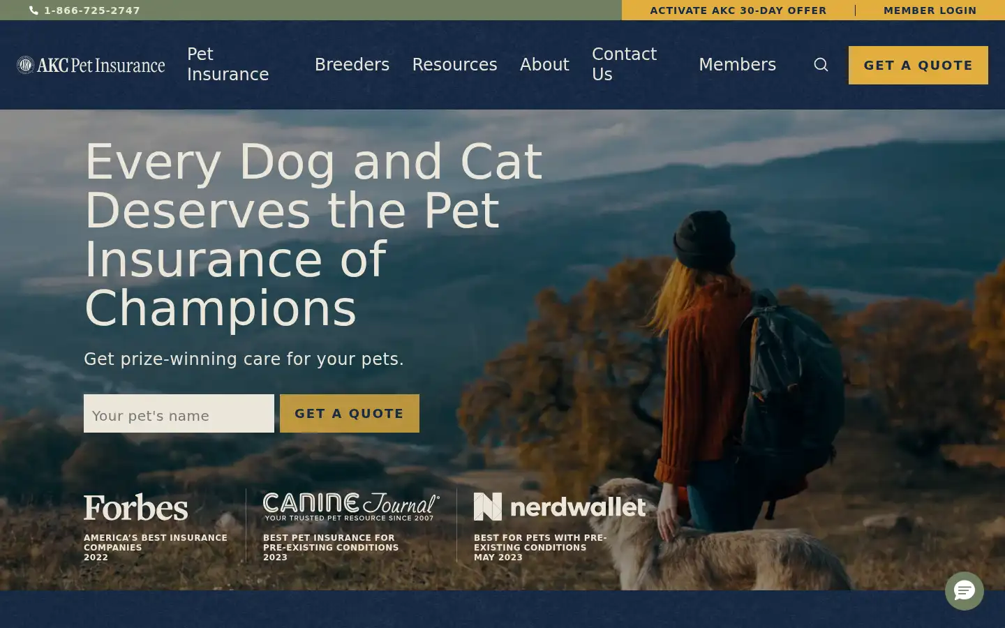 Screenshot of akcpetinsurance.com