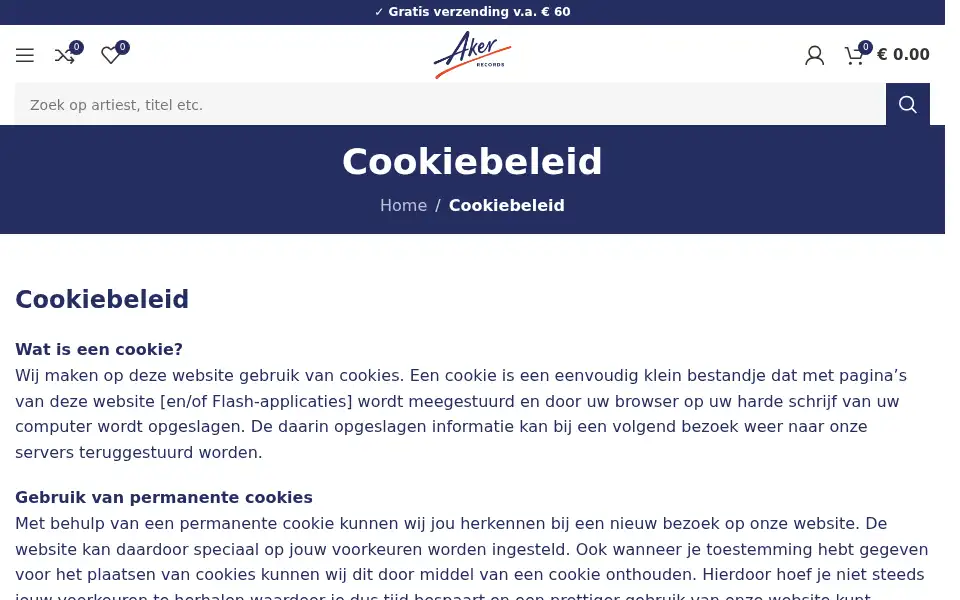 Screenshot of akerrecords.nl