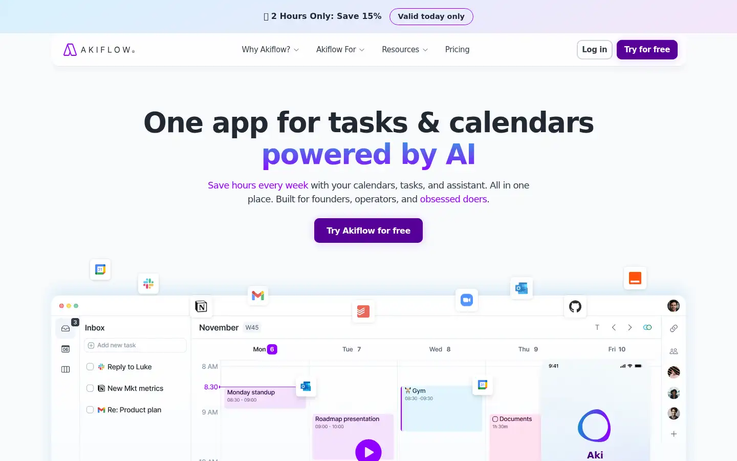 Screenshot of akiflow.com
