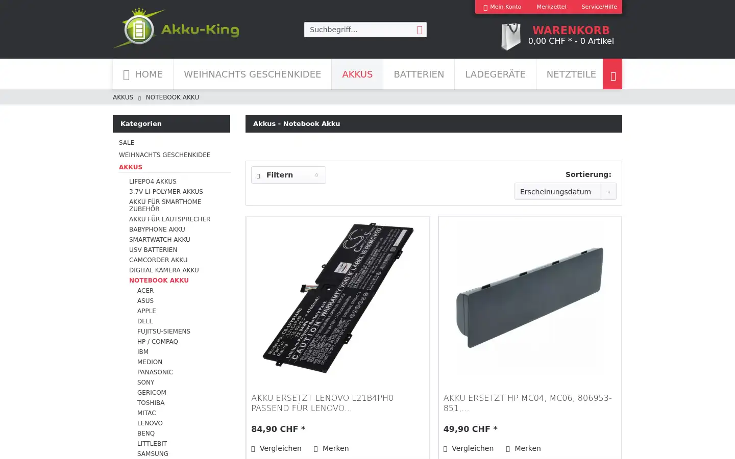 Screenshot of akku-king.ch