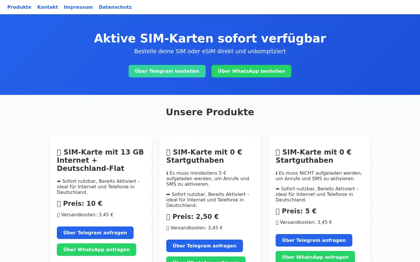 Screenshot of aktivesimkarten.de