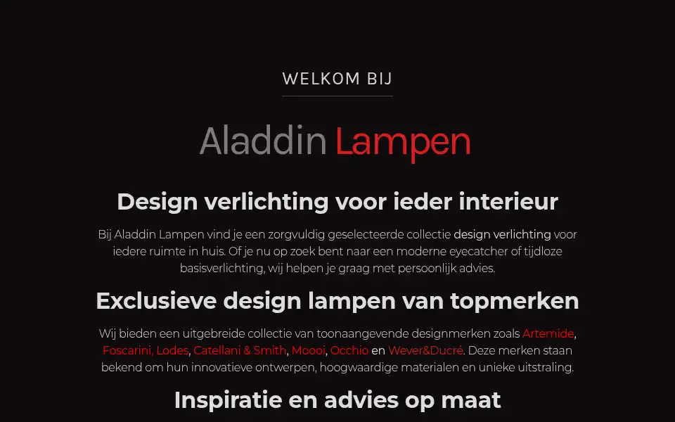 Screenshot of aladdinlampen.nl
