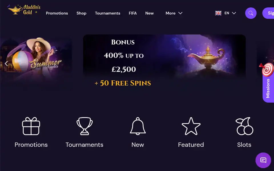 Screenshot of aladinsgold1.com