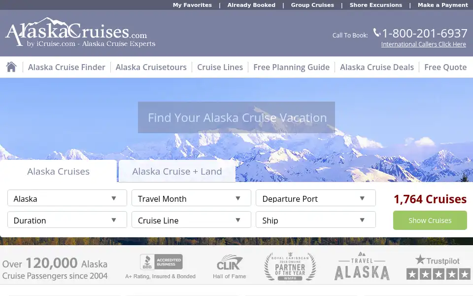 Screenshot of alaskacruises.com