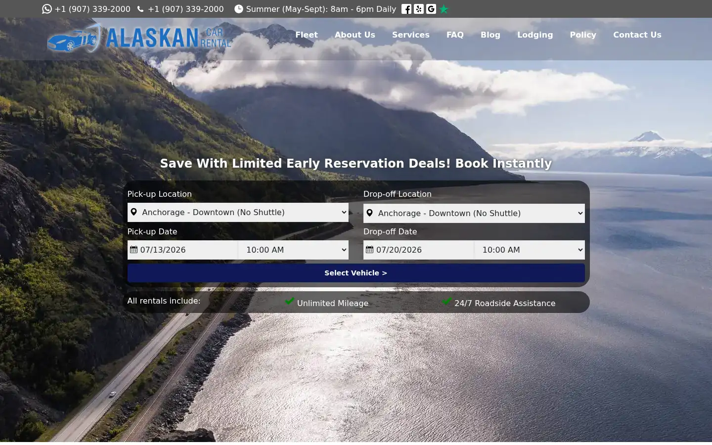 Screenshot of alaskancarrental.com