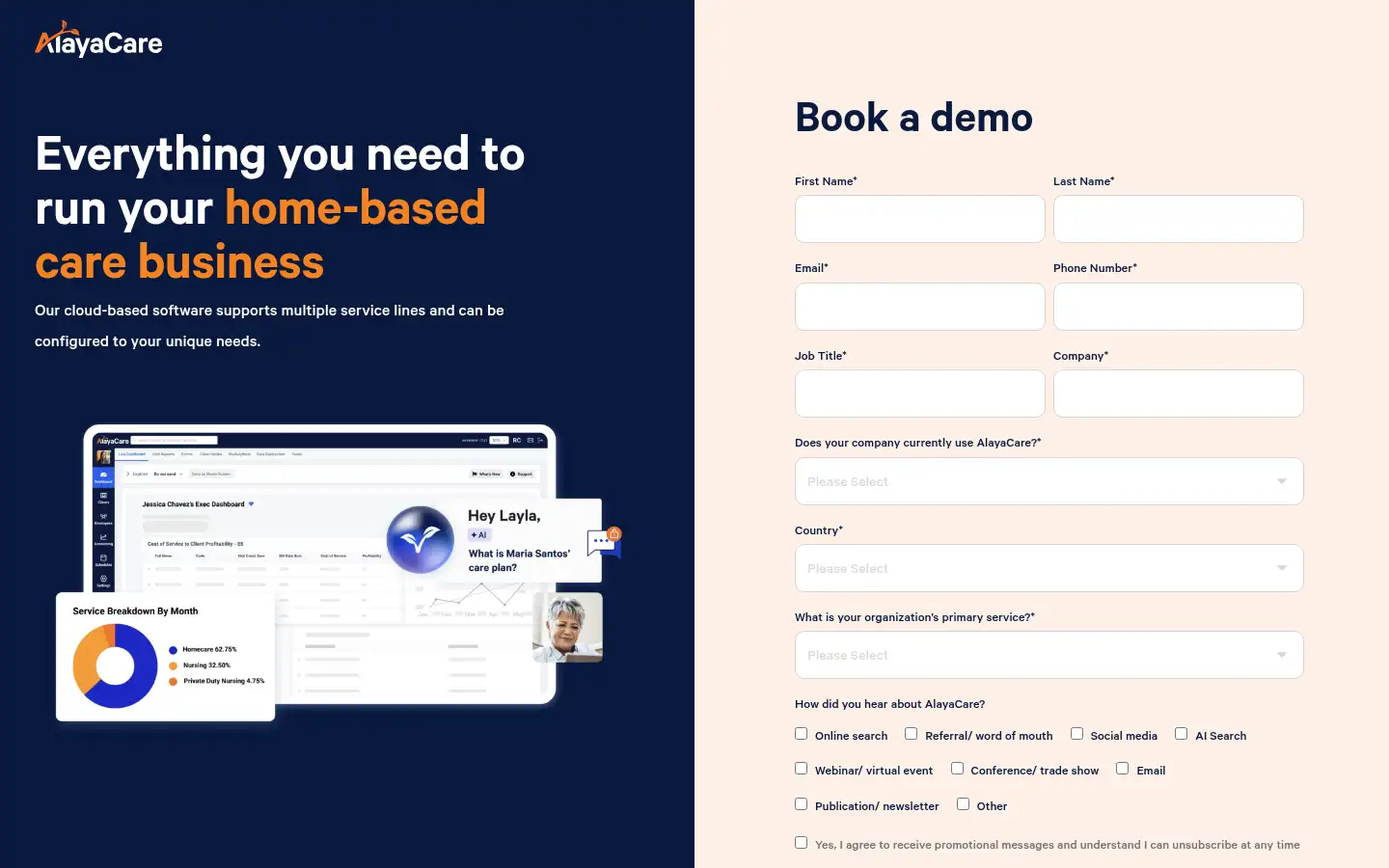 Screenshot of alayacare.com