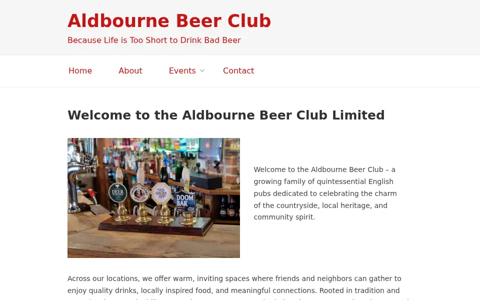 Screenshot of aldbournebeerclub.co.uk