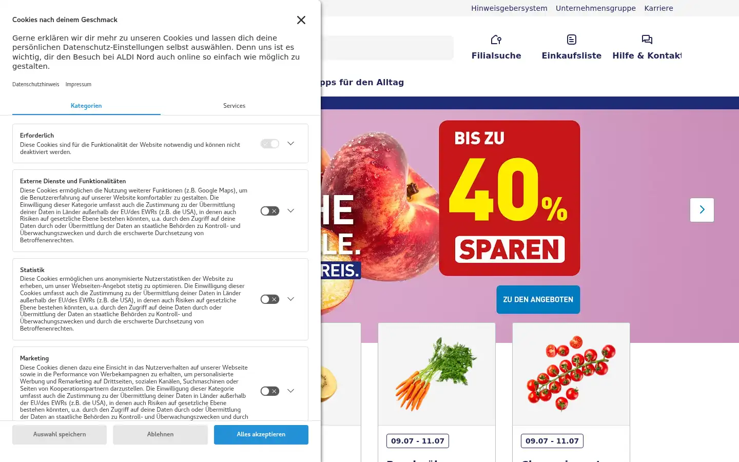 Screenshot of aldi-nord.de