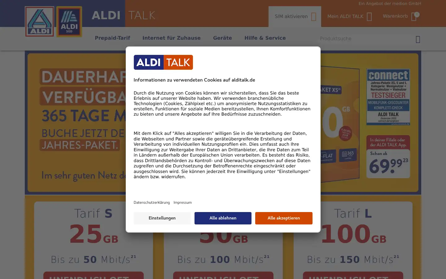 Screenshot of alditalk.de