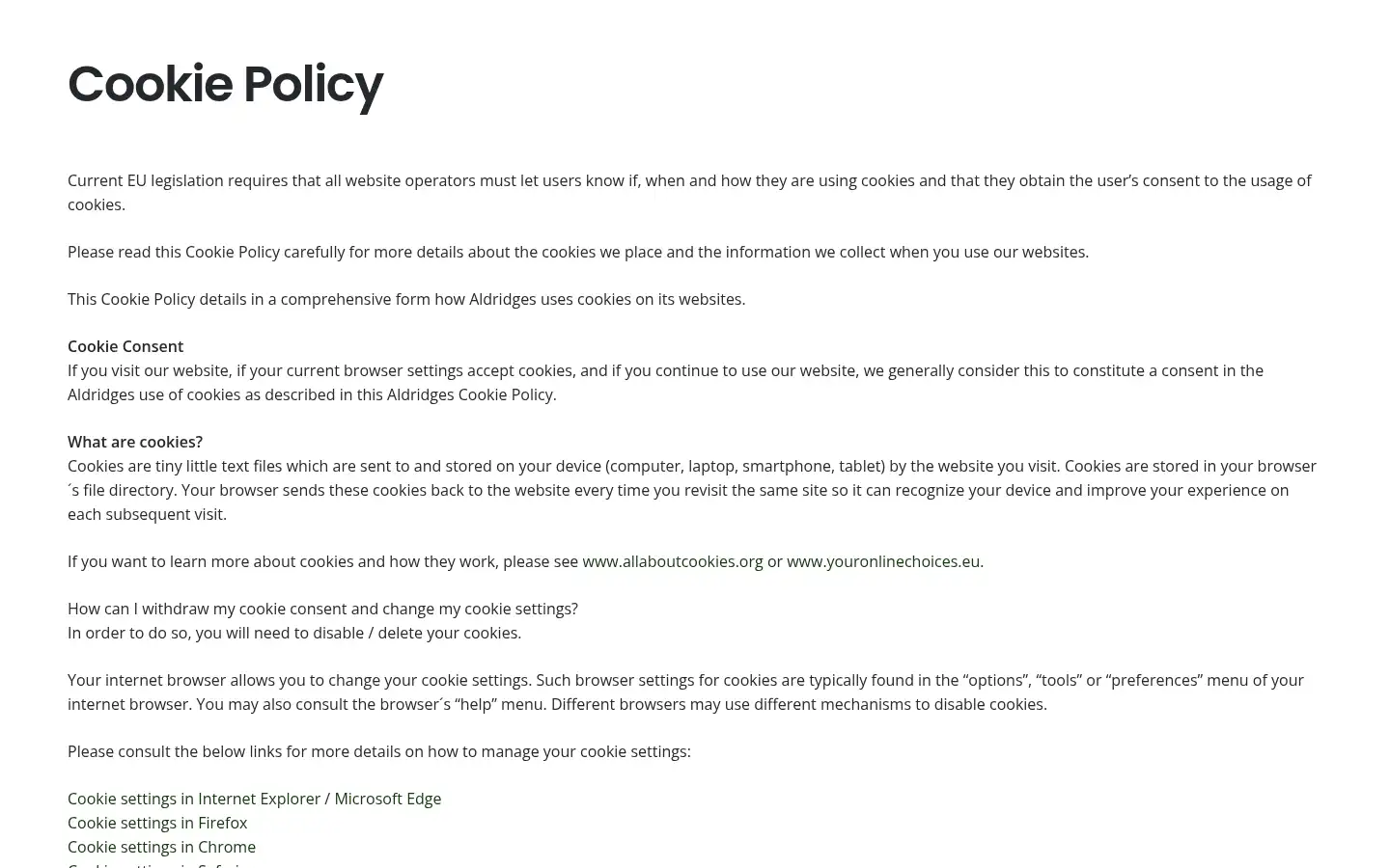Screenshot of aldridges.co.uk