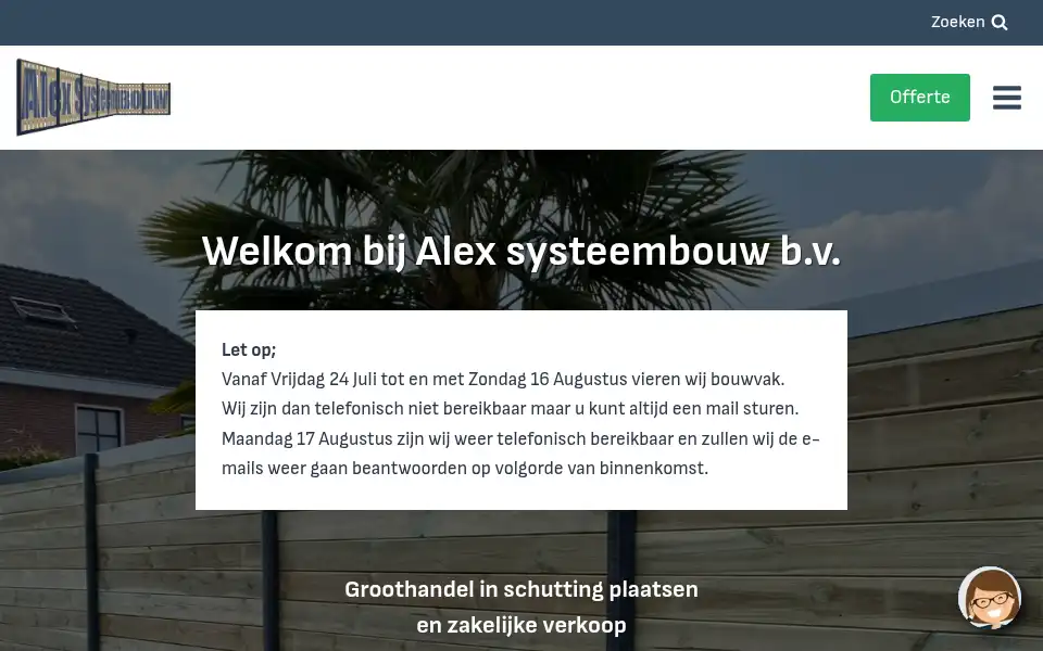 Screenshot of alexsysteembouw.nl