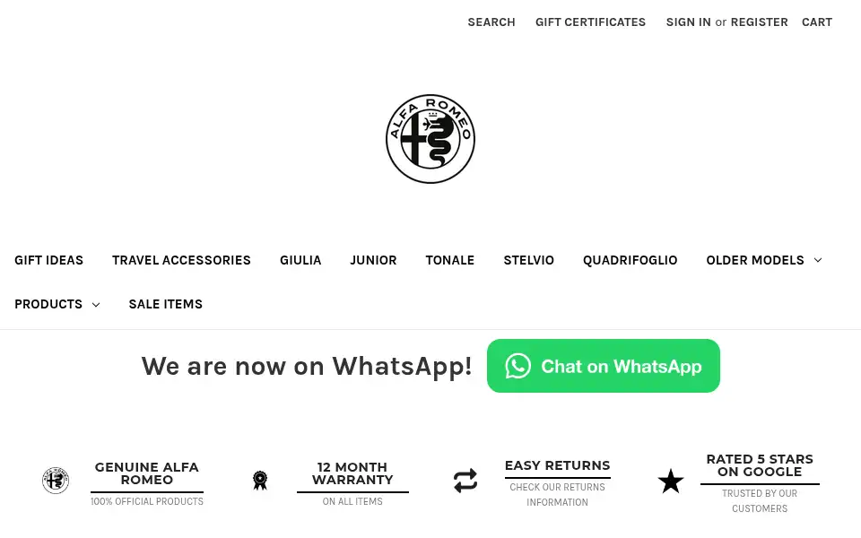Screenshot of alfaaccessories.com