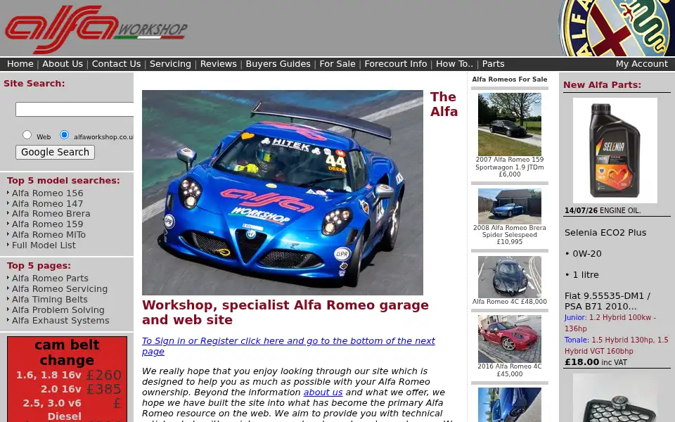 Screenshot of alfaworkshop.co.uk