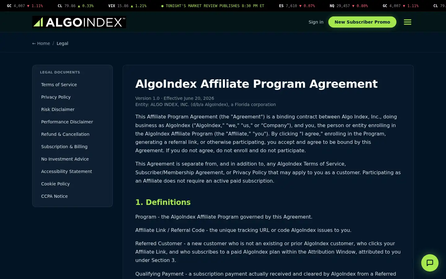 Screenshot of algoindex.com