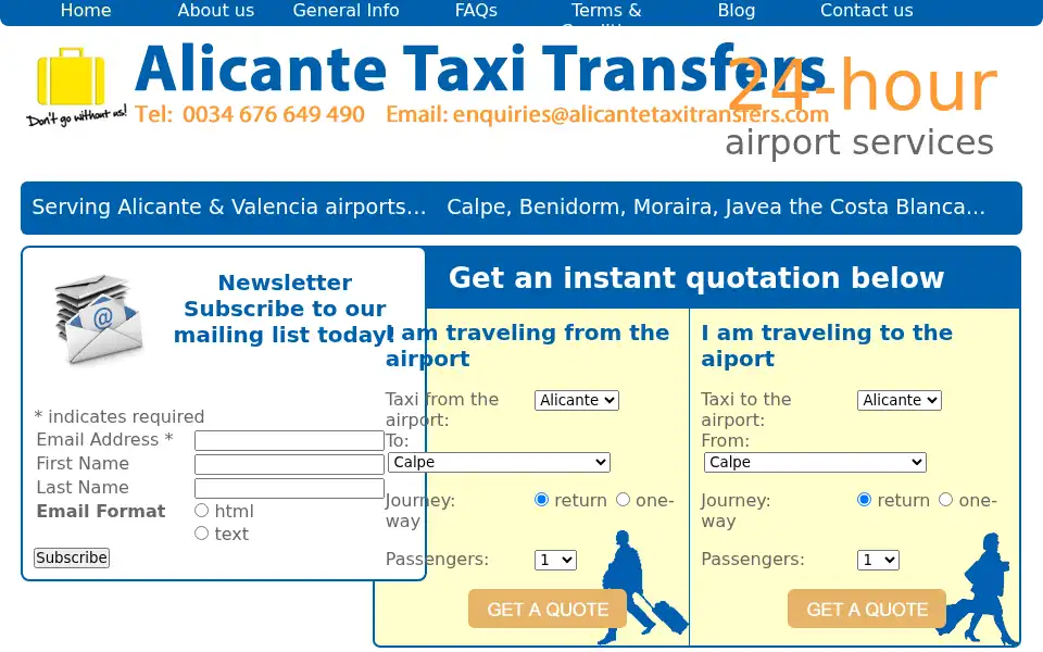Screenshot of alicantetaxitransfers.com