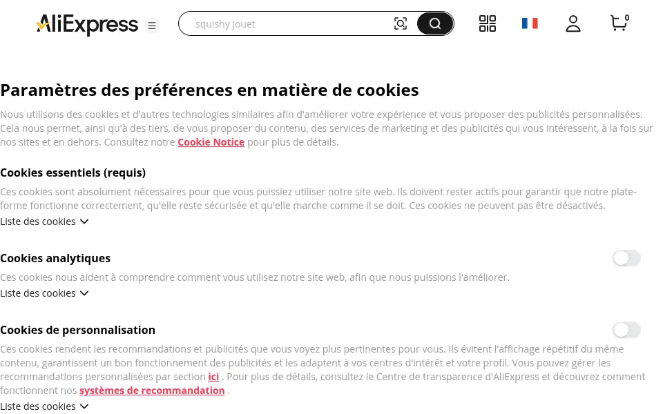 Screenshot of aliexspress.com