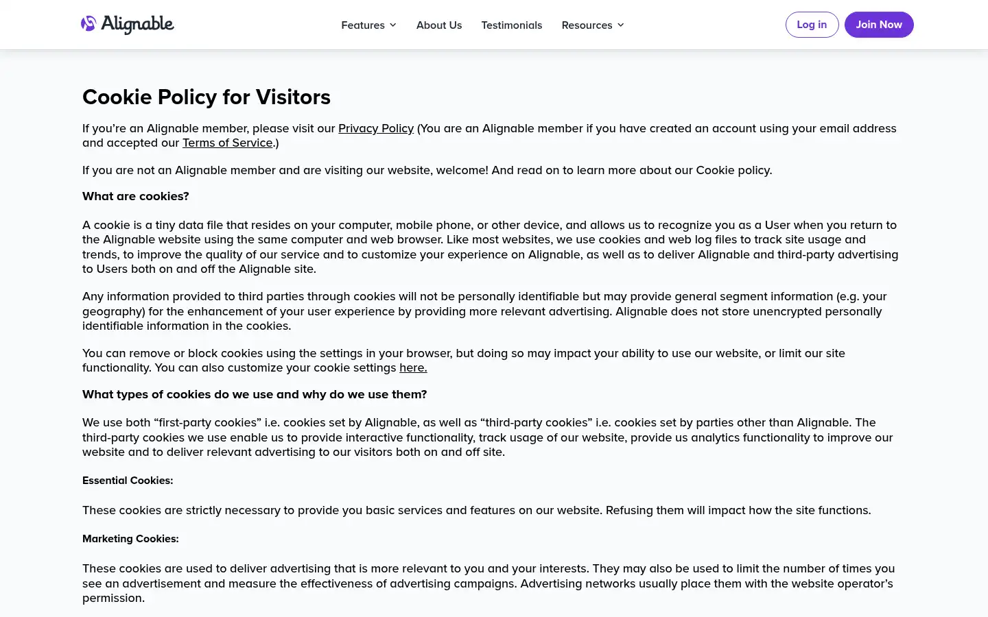 Screenshot of alignable.com