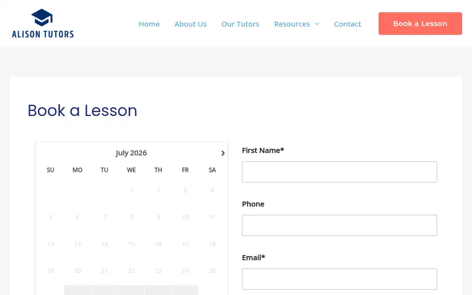 Screenshot of alisontutors.co.za