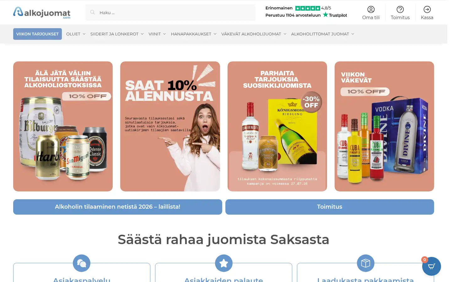 Screenshot of alkojuomat.com