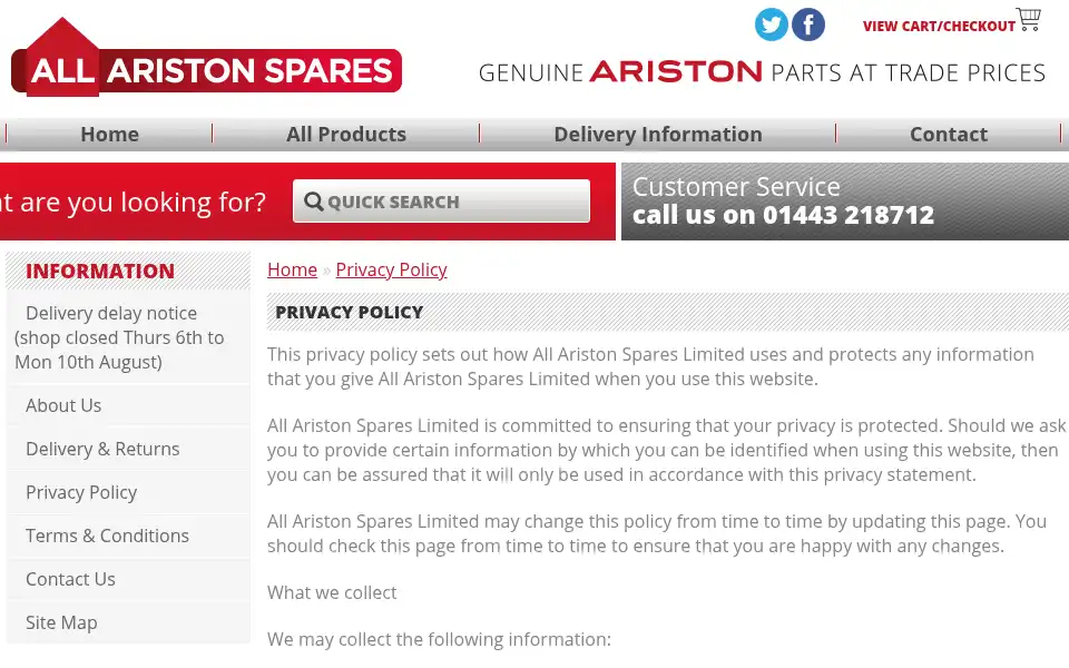 Screenshot of allaristonspares.co.uk