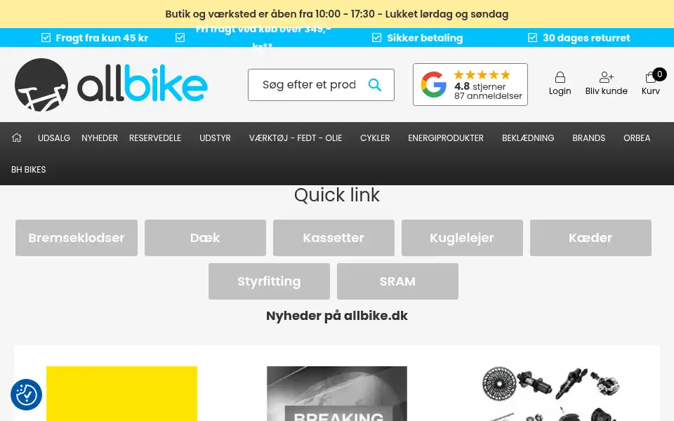 Screenshot of allbike.dk