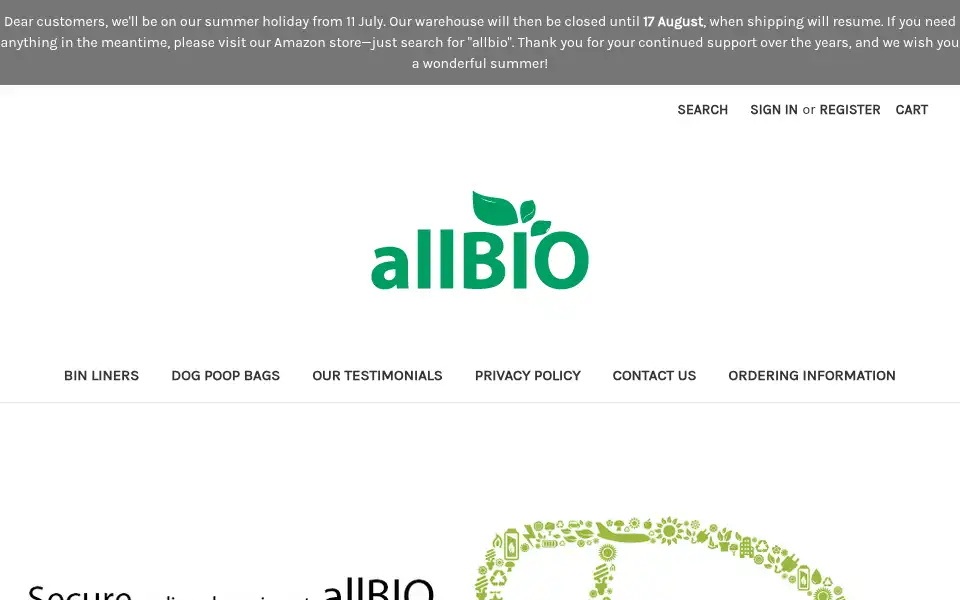 Screenshot of allbio.co.uk