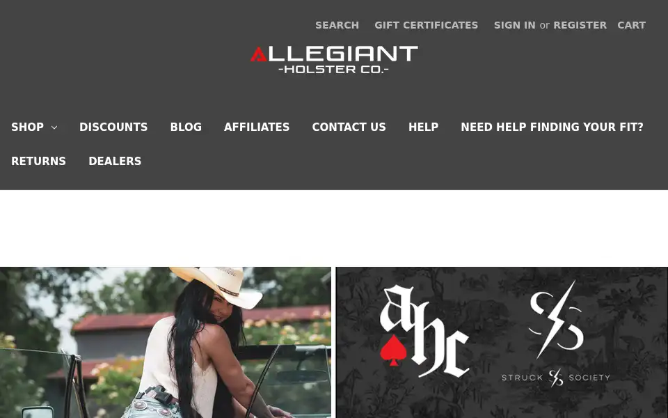 Screenshot of allegiantholsters.com
