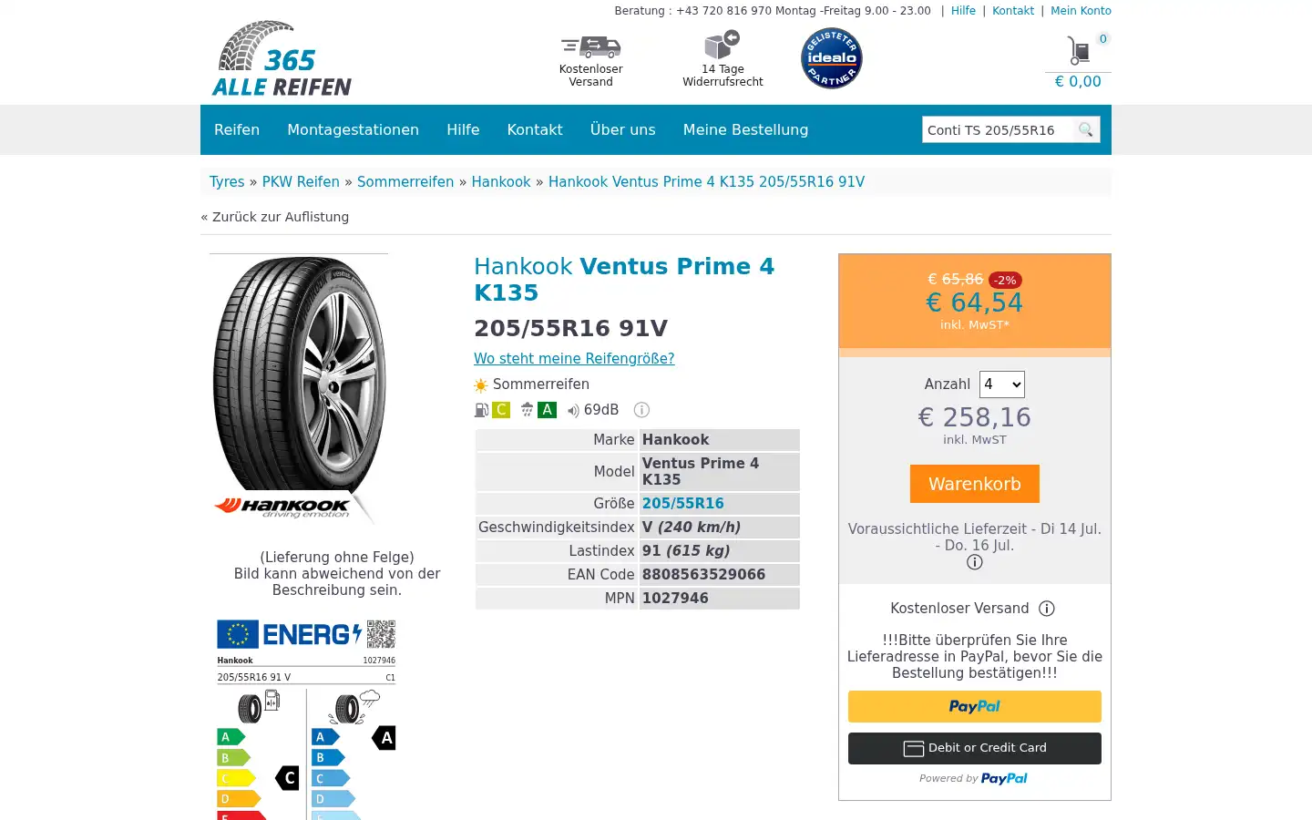 Screenshot of allereifen365.at
