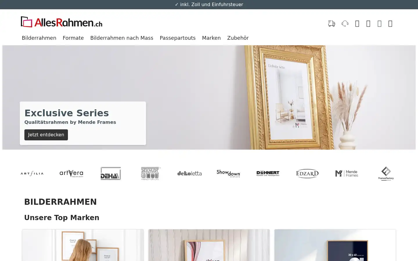 Screenshot of allesrahmen.ch