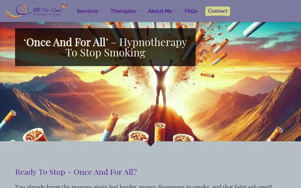 Screenshot of allforonehypnotherapy.com
