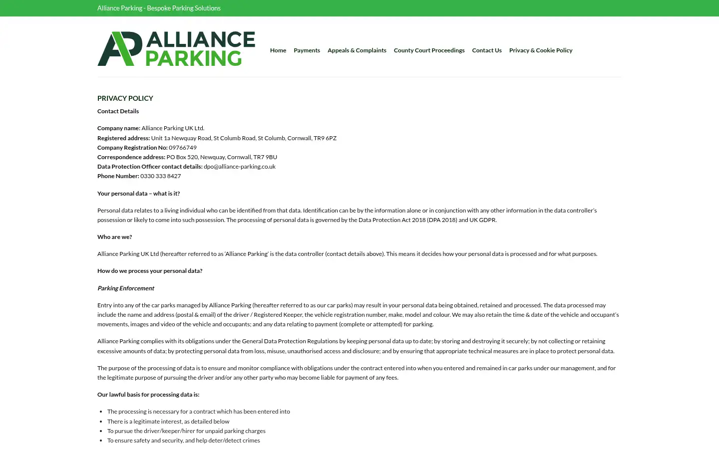 Screenshot of alliance-parking.co.uk