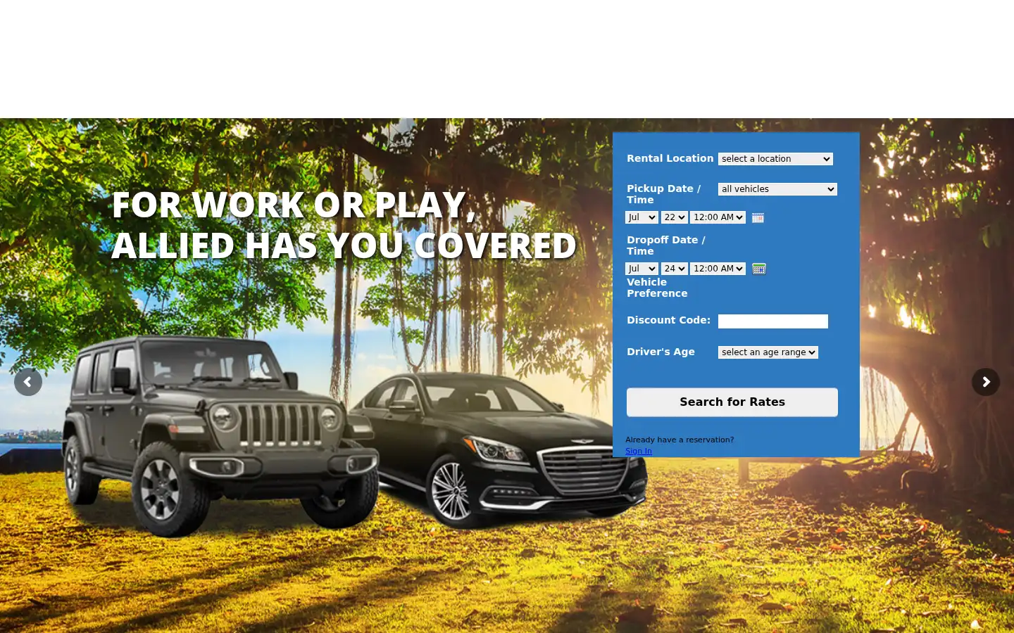 Screenshot of alliedcarrental.com