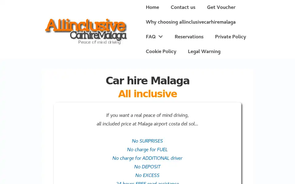 Screenshot of allinclusivecarhiremalaga.com