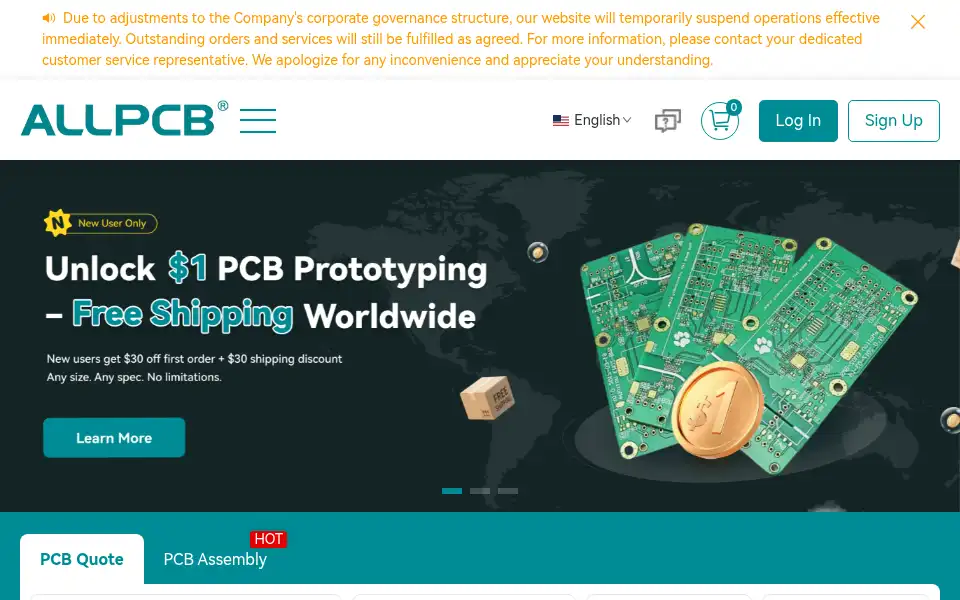 Screenshot of allpcb.com