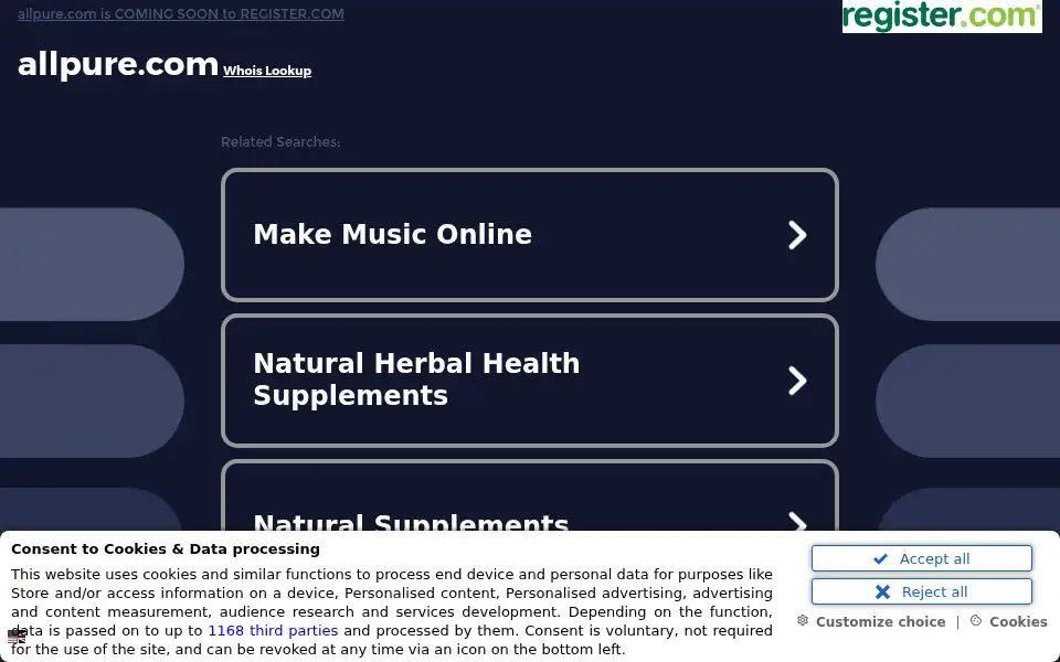 Screenshot of allpure.com