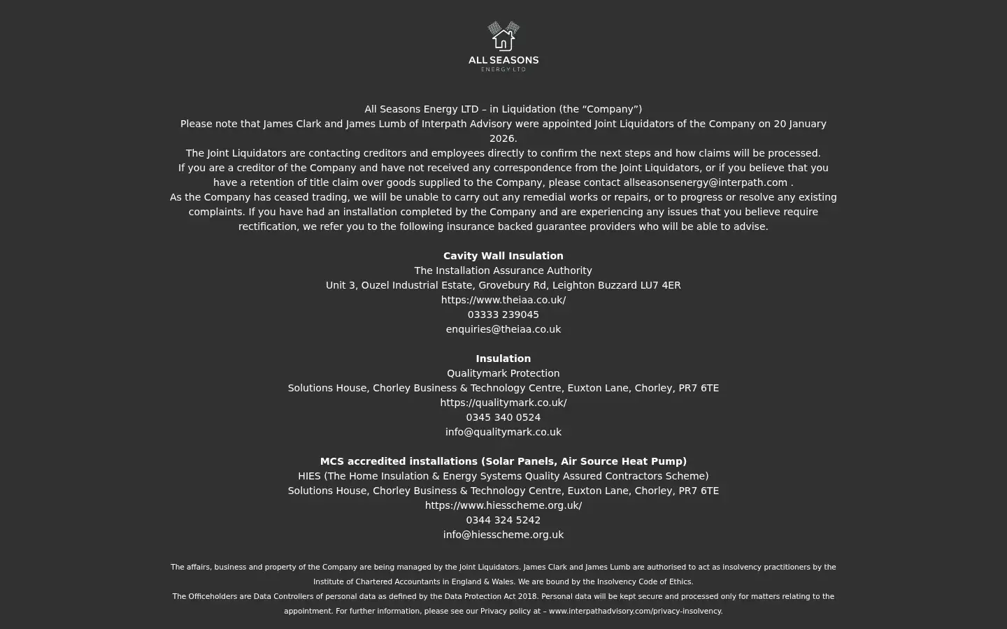 Screenshot of allseasonsenergy.co.uk